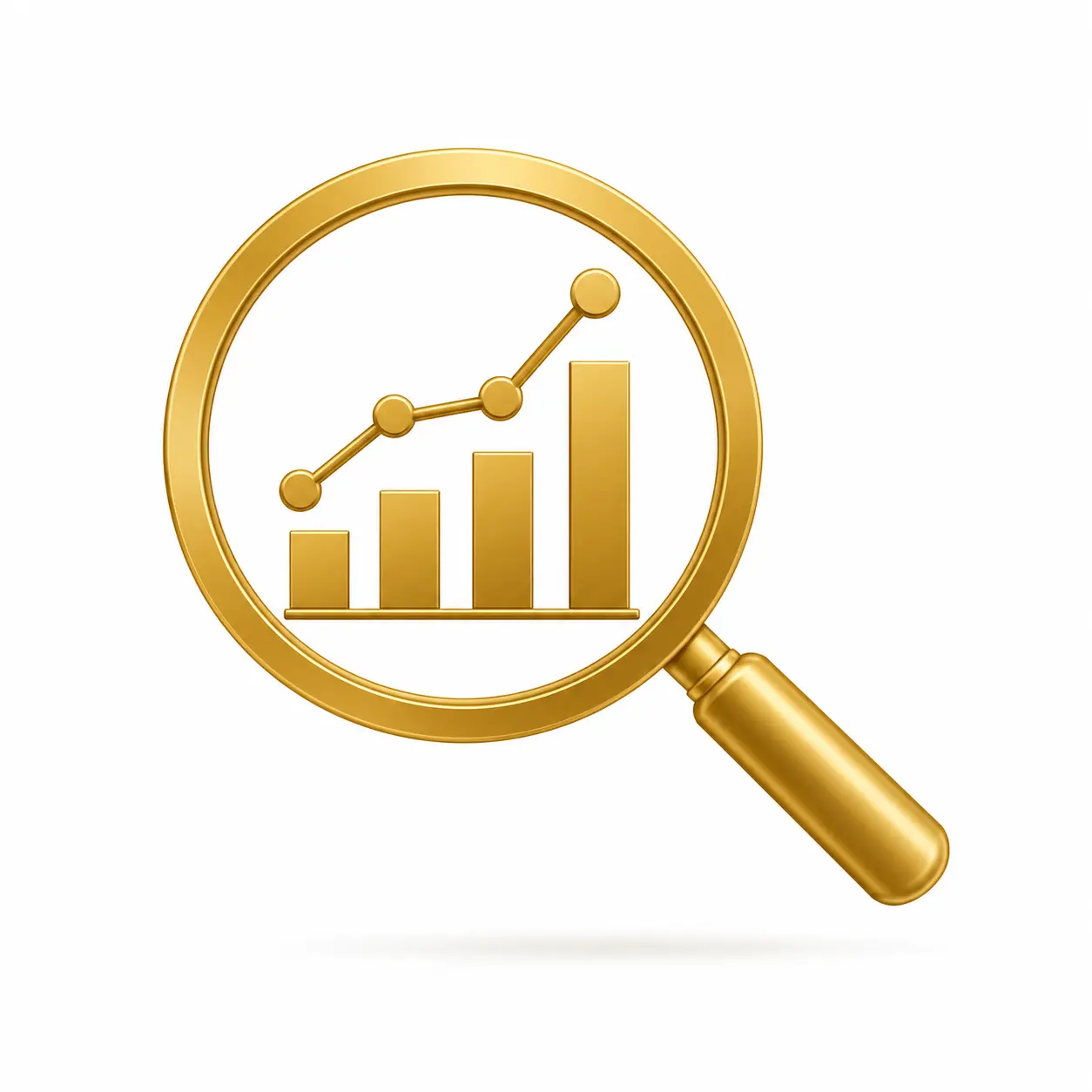 Golden magnifying glass icon overlaid on a graph, symbolizing SEO research and discovery for service pages.<br />
