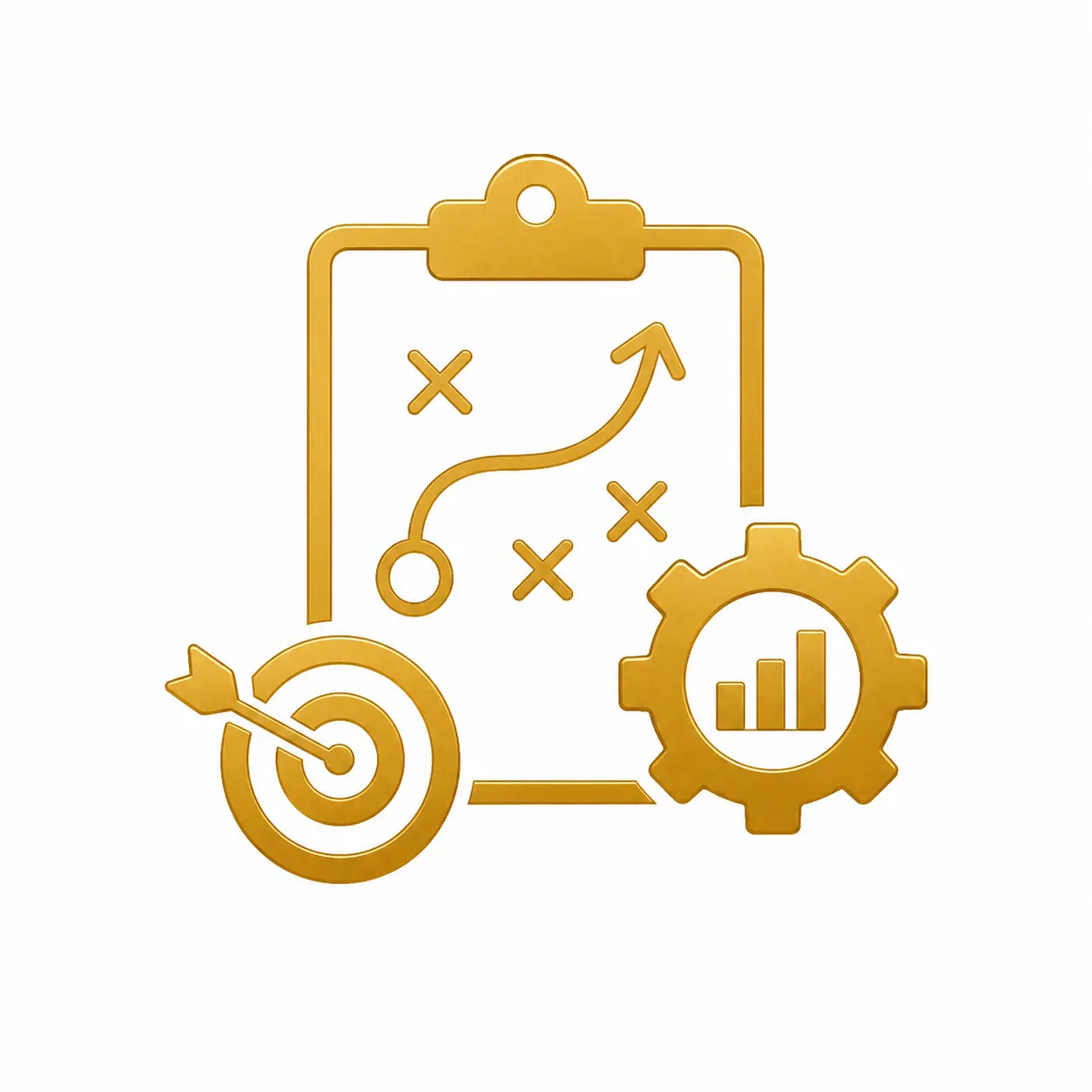 . A golden icon depicting a business plan alongside a target, symbolizing service page SEO strategy development.<br />
