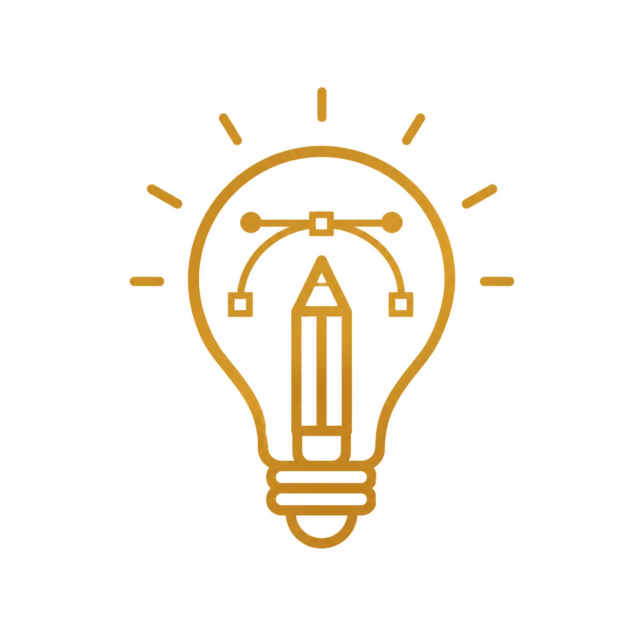 Outline of a light bulb with a pencil inside and a vector editing path above it, symbolizing creativity and design ideas.