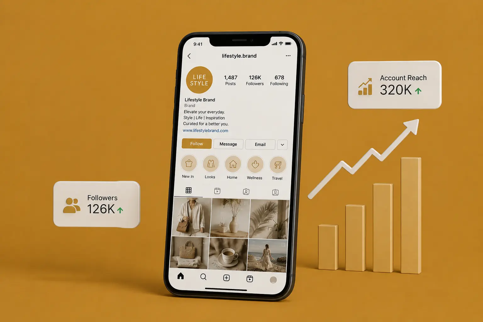  Digital marketing freelancer's Instagram business profile mockup, highlighting services and visual branding elements.