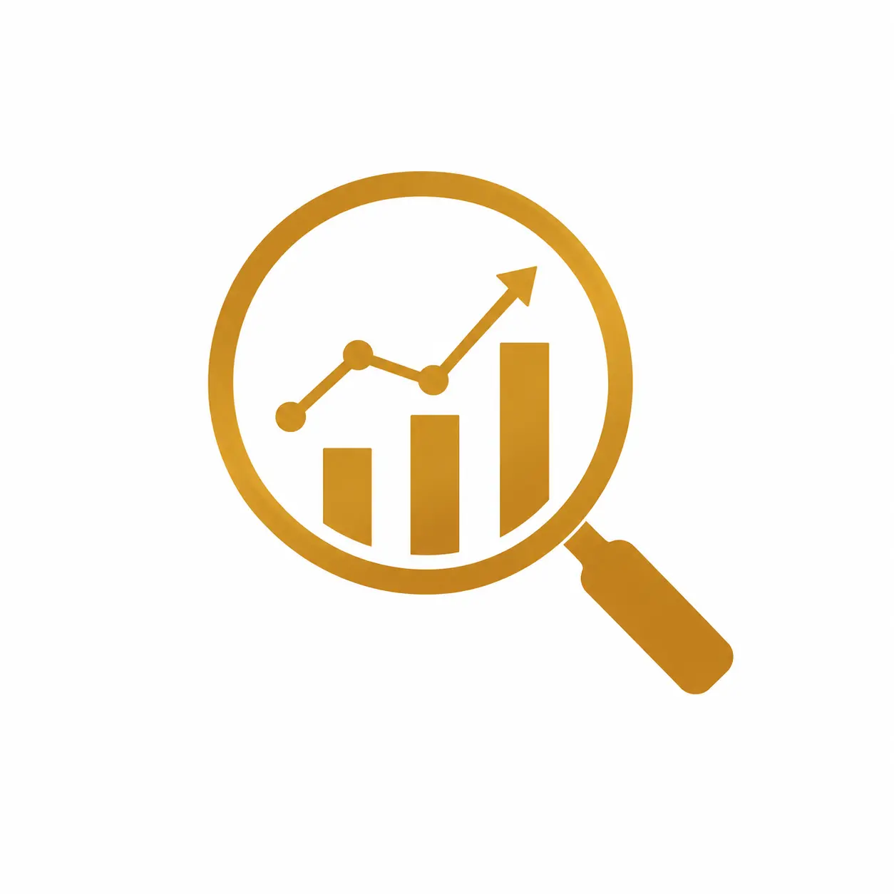  Golden magnifying glass icon overlaid on a graph, symbolizing SEO research strategy for an about page.