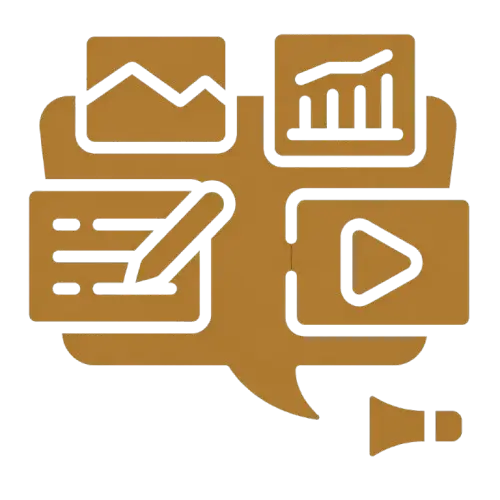 . Speech bubble featuring a microphone and video, symbolizing digital marketing communication strategies for freelancers.